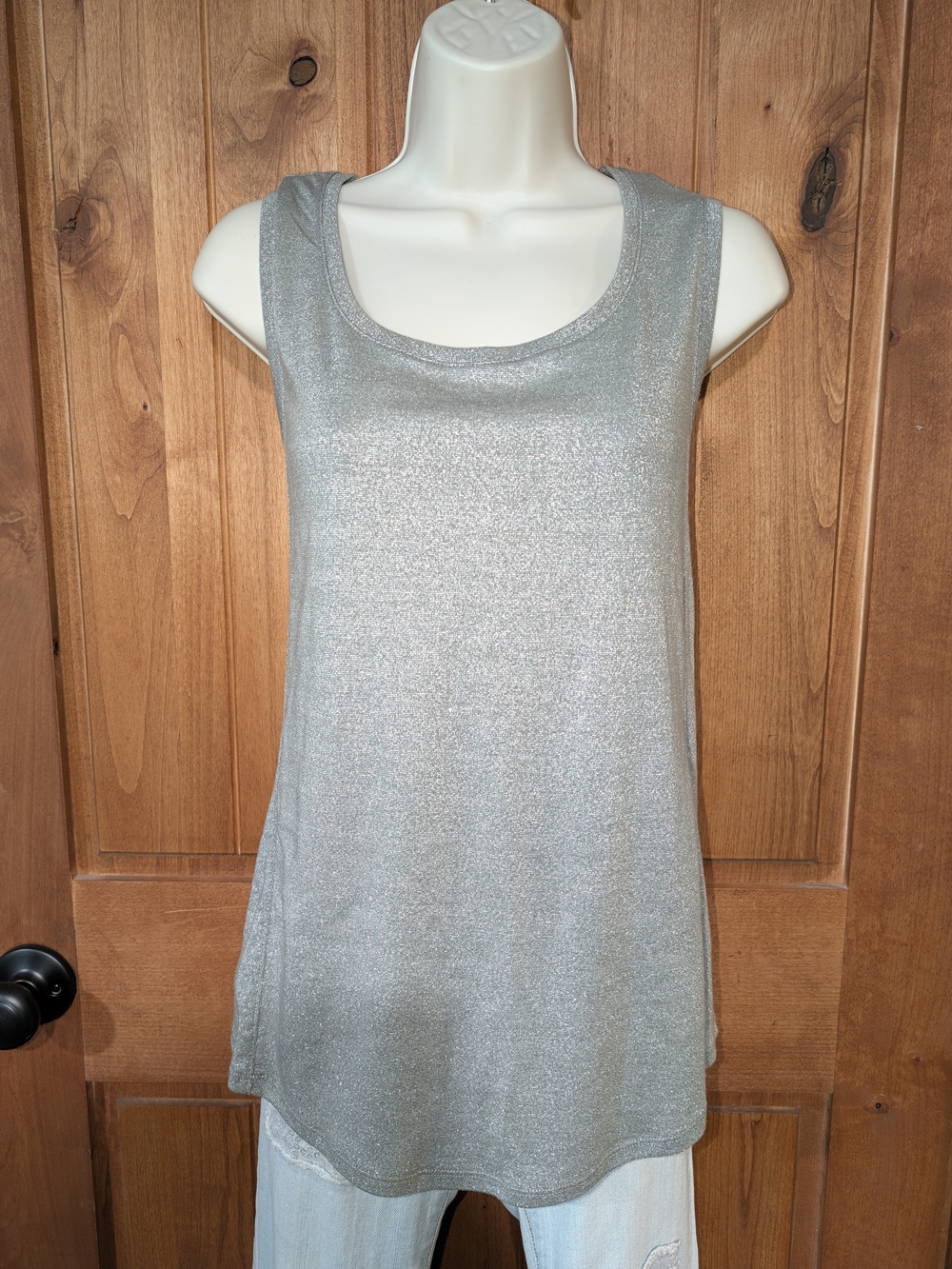 Chico's Silver Shimmer Scoop Neck Tank